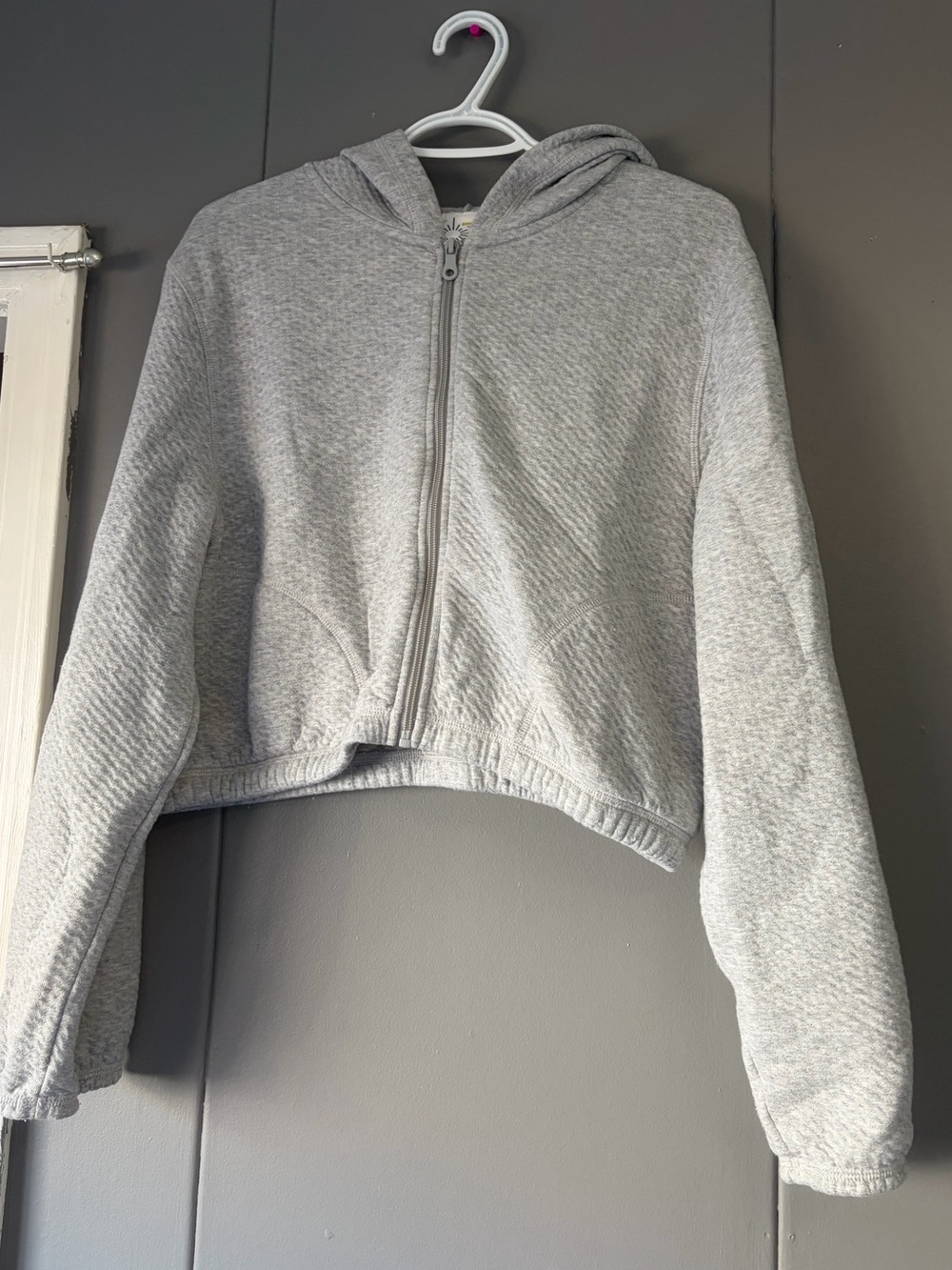 aerie Light Gray Cropped Hooded Zip Cardigan